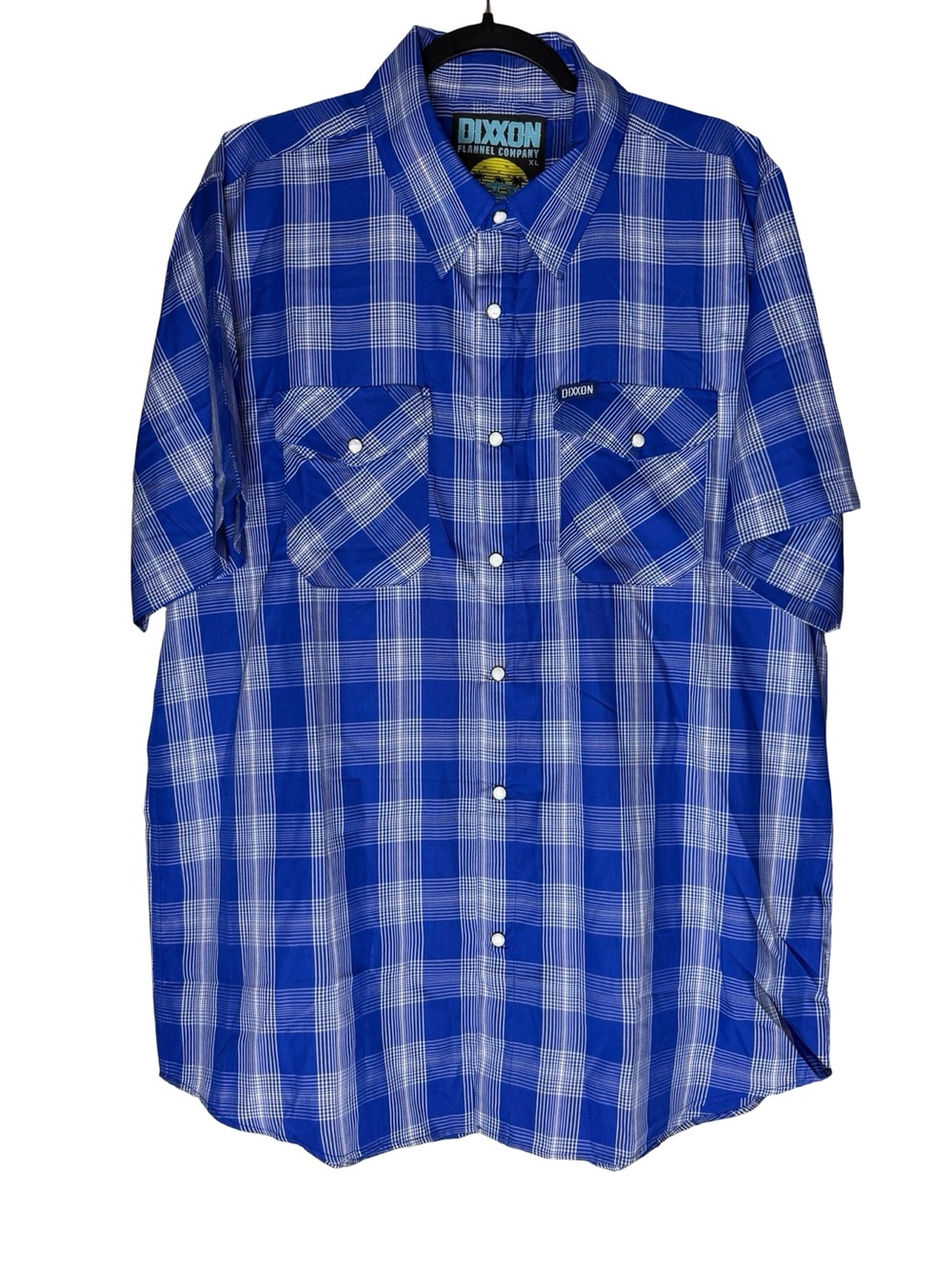 Dixxon Flannel Pine Avenue Shirt Mens Size XL Blue White Plaid Bamboo Pearl Snap